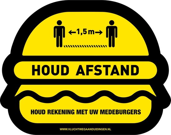 houd afstand - Burger 300 mm - vloersticker - antislip - COVID-19 - Corona - Waarschuwingssticker