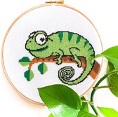 Kameleon borduurpakket - DIY baby jungle kinderkamer - Moderne dieren borduurpakketten inclusief borduurring en DMC garen