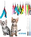 2 Kattenhengels met 10 Speeltjes – Bewegende Kattenspeeltjes met Veren en Belletjes – Interactieve Kattenspeelgoed Voor Kittens – Cat Toys