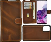 Samsung Galaxy S20 hoesje - Bookcase - Portemonnee Hoes 2in1 Uitneembaar Echt leer Wallet case Cognac Bruin