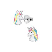 Joy|S - Zilveren eenhoorn oorbellen 6 x 8 mm unicorn multicolor