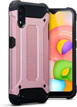 Samsung Galaxy A01 hoesje, Dubbel gelaagde pantsercase, Rosé goud | GSM Hoesje / Telefoonhoesje Geschikt Voor: Samsung Galaxy A01