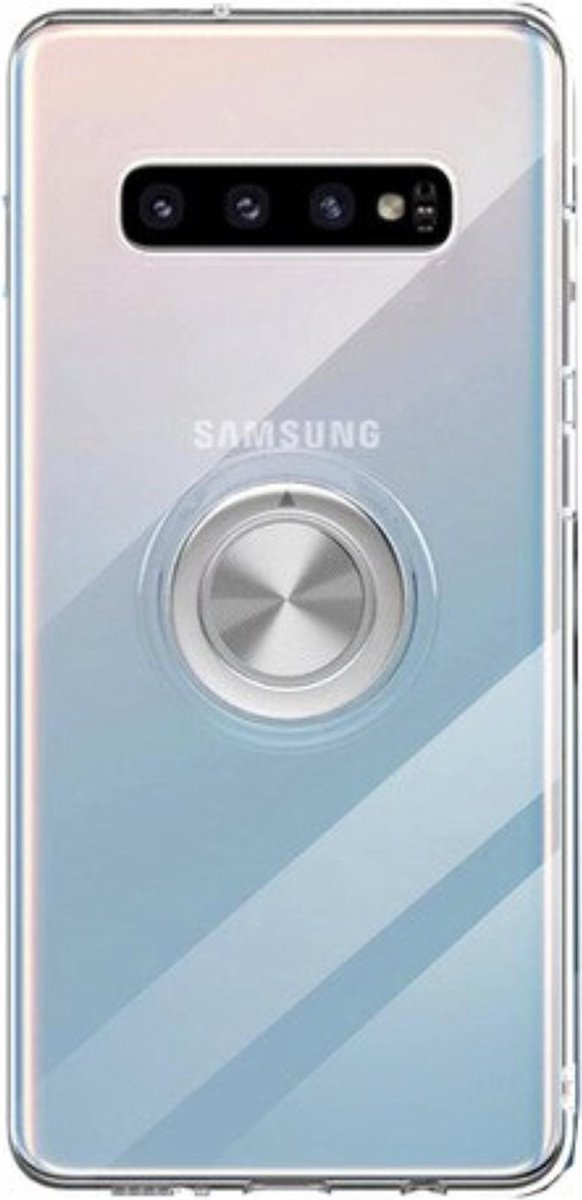 Geschikt voor Samsung Galaxy S10 Backcover - Transparant TPU - Magnetisch- Ring Kickstand