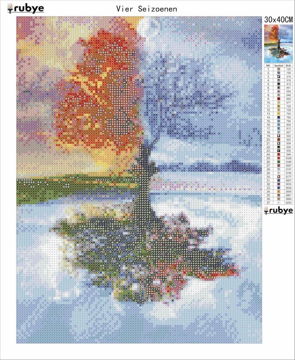 Rubye® Diamond Painting Volwassenen - Diamond Painting Kinderen - Diamond Painting Pakket Volledig - Vier Seizoenen - 30x40cm — afbeelding 9