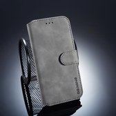 DG.MING Retro Oil Side Horizontal Flip Case voor Huawei P20 Lite / Nova 3e, met houder & kaartsleuven & portemonnee (grijs)
