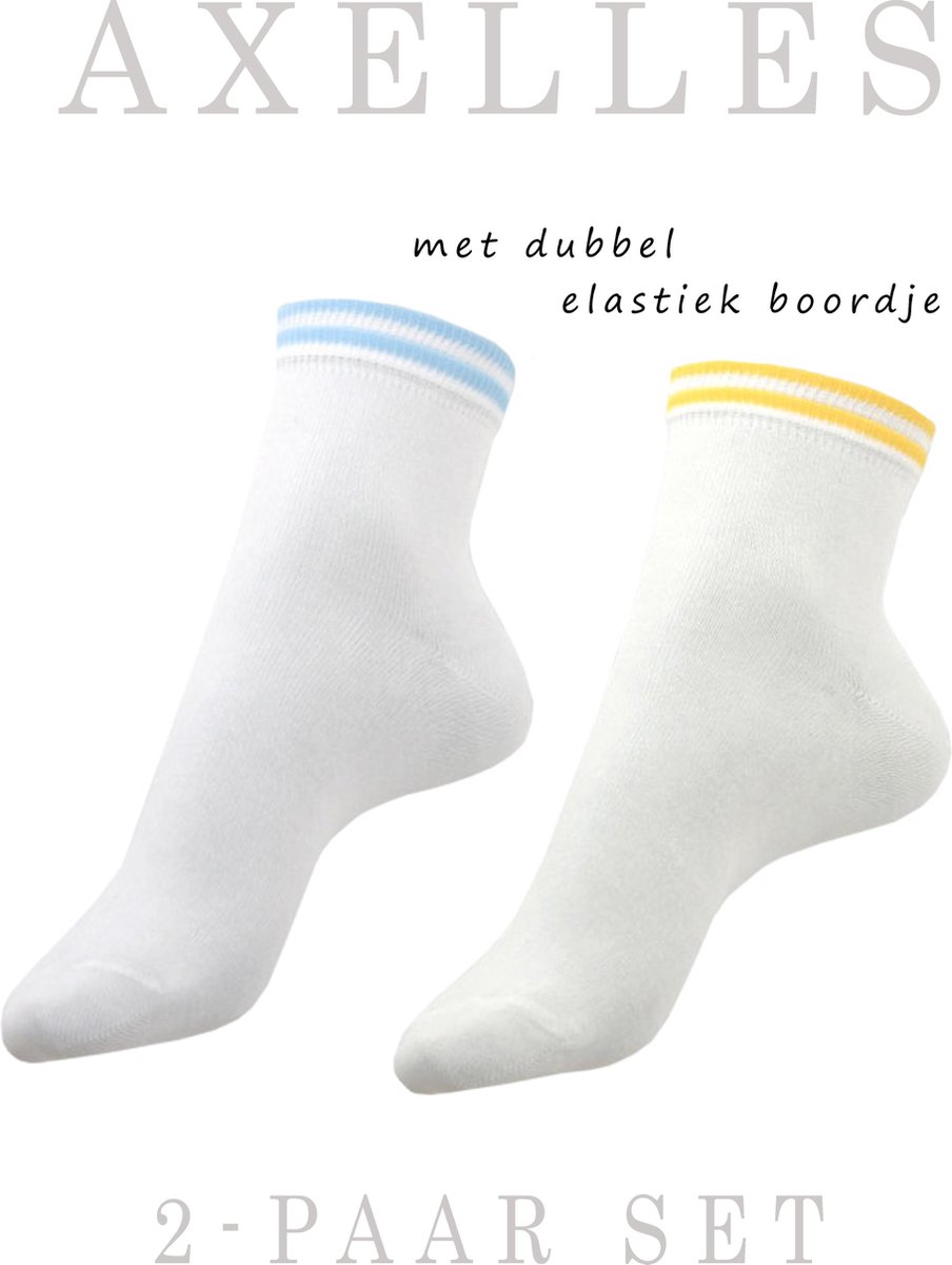 Witte enkelsokken dubbel elastisch boordje, 2-paar - 36/37