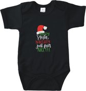 Go Mama® Baby Cadeau - Kerst cadeau - Rompertjes Baby met tekst - Sorry Santa Naughty just feels nice! - Katoen - Zwart - Maat 50/56 - Korte mouw