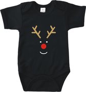 Rompertjes baby met tekst - Rudolf het rendier - Romper zwart - Maat 62/68