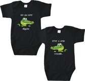 Rompertjes baby met tekst - See you later Alligator.. After a while crocodile - Romper zwart - Maat 50/56