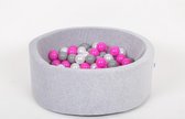 Ballenbad rond - grijs - 90x30 cm - met 150 wit, grijs en roze ballen