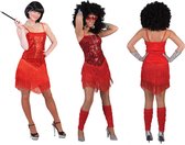 Funny Fashion - Glitter & Glamour Kostuum - Glitter Fancy Flapper Jurk Rood Vrouw - Rood - Maat 32-34 - Carnavalskleding - Verkleedkleding