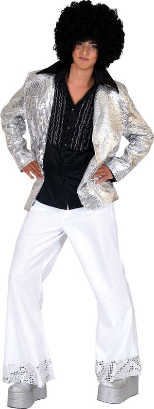 erectie pin Kwijtschelding Funny Fashion - Glitter & Glamour Kostuum - Locomotion Disco Jasje Man -  zilver - Maat... | bol.com