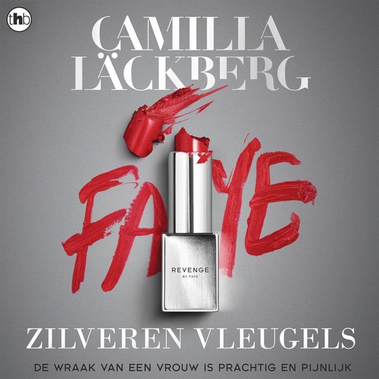 Zilveren flesje rode lippenstift met het woord 'FAYE' in rode verf geschreven.