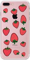 Apple Iphone 7 Plus / 8 Plus transparant siliconen backcover hoesje - Aardbeien