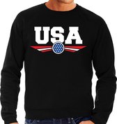 Amerika / America landen sweater met Amerikaanse vlag - zwart - heren - landen sweater / kleding - EK / WK / Olympische spelen outfit S