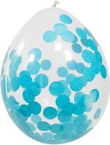 8x stuks transparante party ballonnen blauwe grote confetti 30 cm - Verjaardag of babyshower feestartikelen
