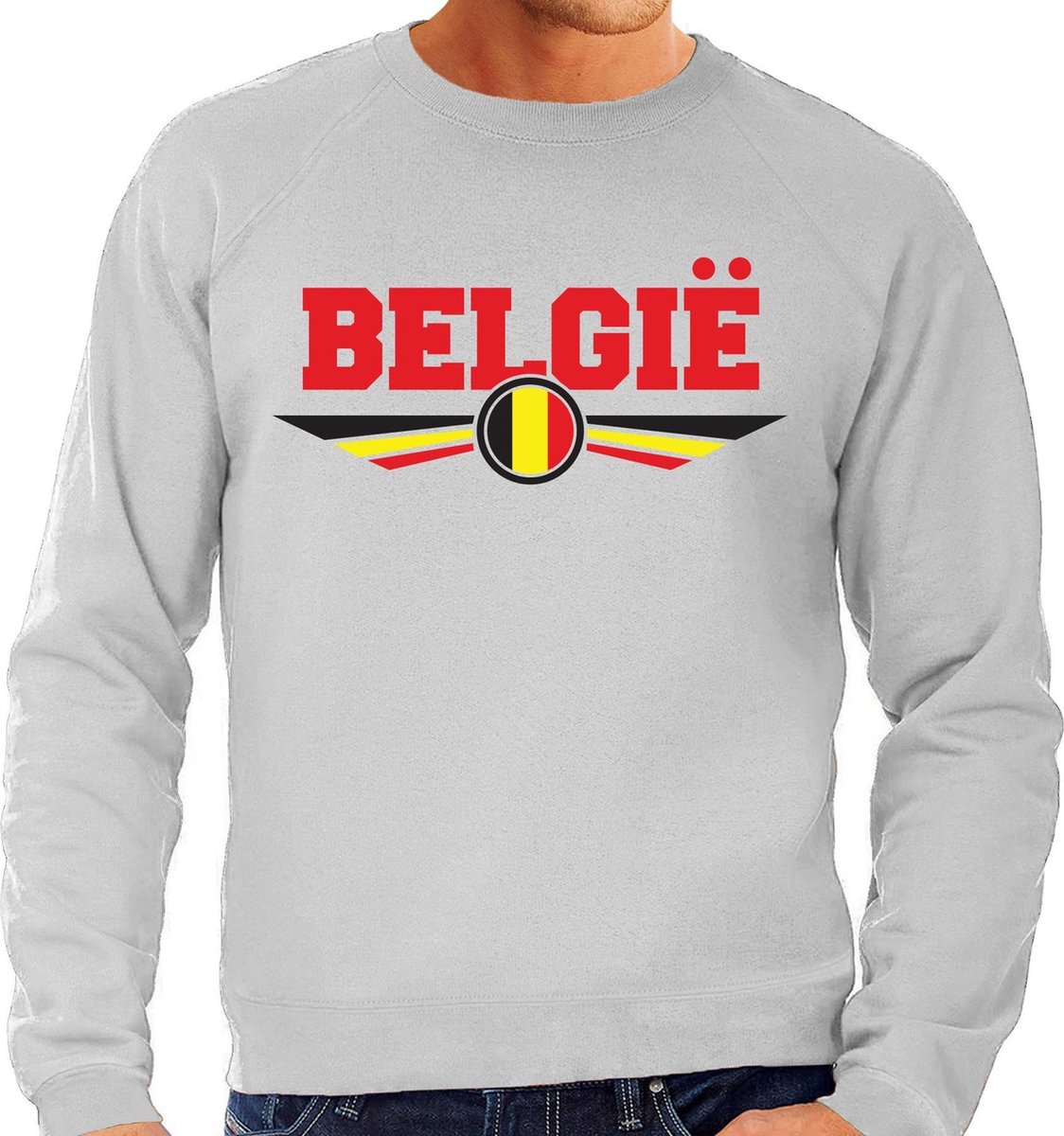 Belgie landen sweater met Belgische vlag - grijs - heren - landen sweater / kleding - EK / WK / Olympische spelen outfit 2XL