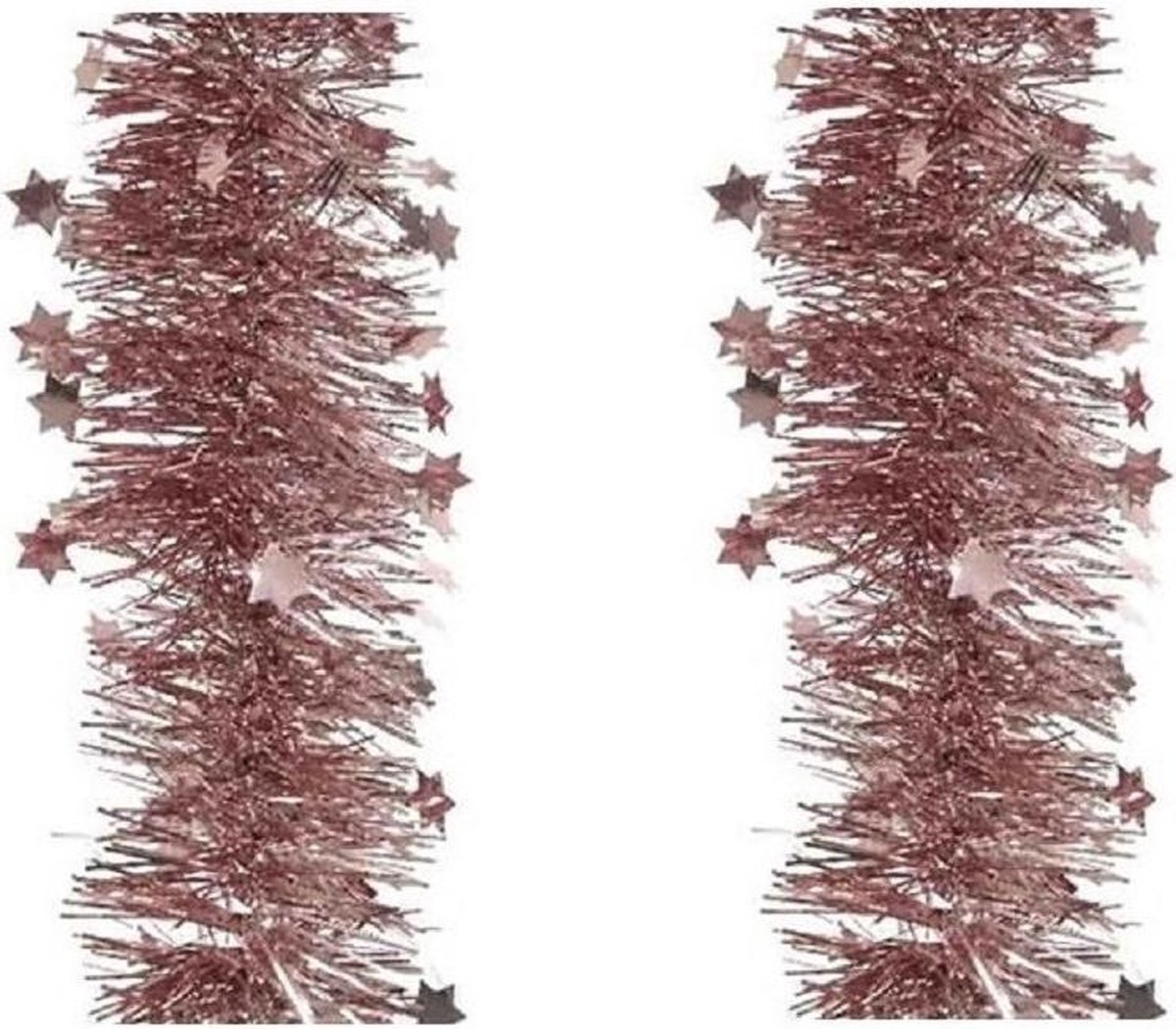 4x stuks kerstslingers sterren oud roze 10 cm breed x 270 cm - Guirlandes folie lametta - Oud roze kerstboom versieringen