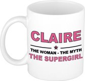 Naam cadeau Claire - The woman, The myth the supergirl koffie mok / beker 300 ml - naam/namen mokken - Cadeau voor o.a verjaardag/ moederdag/ pensioen/ geslaagd/ bedankt