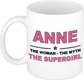Naam cadeau Anne - The woman, The myth the supergirl koffie mok / beker 300 ml - naam/namen mokken - Cadeau voor o.a verjaardag/ moederdag/ pensioen/ geslaagd/ bedankt