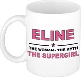 Naam cadeau Eline - The woman, The myth the supergirl koffie mok / beker 300 ml - naam/namen mokken - Cadeau voor o.a verjaardag/ moederdag/ pensioen/ geslaagd/ bedankt