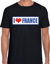 I love France / Frankrijk landen t-shirt met bordje in de kleuren van de Franse vlag - zwart - heren -  Frankrijk landen shirt / kleding - EK / WK / Olympische spelen outfit XXL