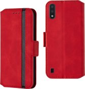 Voor Galaxy A01 vintage matte olierand horizontale flip lederen tas met beugel en kaartsleuven (rood)