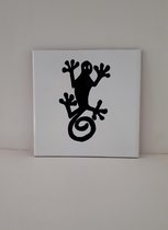 Jacqui's Arts & Designs - handbeschilderd tegel - keramische tegel - zwart - wit - koper - dieren afbeelding -salamander