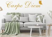 Muursticker Carpe Diem Met Vlinder -  Goud -  80 x 20 cm  -  engelse teksten  woonkamer  slaapkamer  alle - Muursticker4Sale