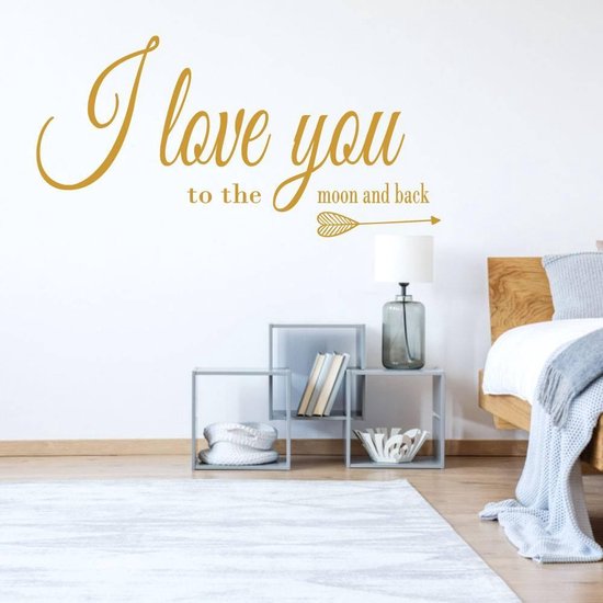 Muursticker I Love You To The Moon And Back - Goud - 80 x 40 cm - slaapkamer alle