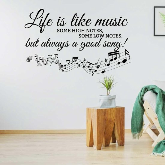 Muursticker Life Is Like Music - Zwart - 120 x 80 cm - alle muurstickers slaapkamer woonkamer