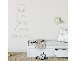 Sticker Muursticker Eat Sleep Game Repeat Headset - Gris clair - 41 x 80 cm - Sticker mural