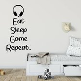Muursticker Eat Sleep Game Repeat Headset -  Rood -  41 x 80 cm  -  engelse teksten  baby en kinderkamer  alle - Muursticker4Sale
