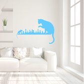 Muursticker Kat En Muis Spelen -  Lichtblauw -  80 x 52 cm  -  alle muurstickers  baby en kinderkamer  slaapkamer  woonkamer  dieren - Muursticker4Sale