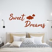 Muursticker Sweet Dreams Met Wolkjes -  Bruin -  160 x 63 cm  -  alle muurstickers  engelse teksten  slaapkamer - Muursticker4Sale