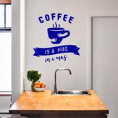 Muursticker Coffee Is A Hug In A Mug - Donkerblauw - 58 x 60 cm - keuken engelse teksten