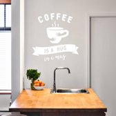 Muursticker Coffee Is A Hug In A Mug -  Wit -  96 x 100 cm  -  alle muurstickers  keuken  engelse teksten - Muursticker4Sale