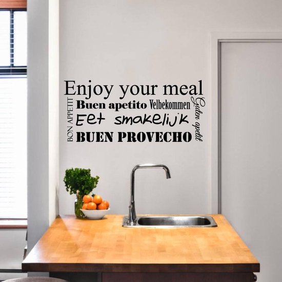 Muursticker Eet Smakelijk In Verschillende Talen - Oranje - 160 x 70 cm - keuken alle
