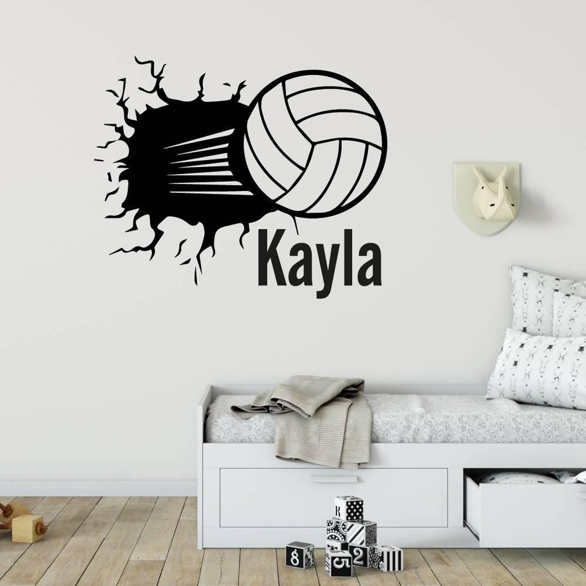 Muursticker Volleybal uit muur met naam - Zwart - 120 x 103 cm baby en kinderkamer - naam