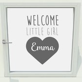 Geboorte Sticker Welcome Little Girl Met Naam - Donkergrijs - 40 x 61 cm - raam en deur stickers - geboorte stickers