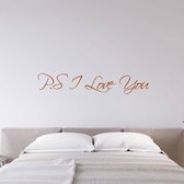 Muursticker P.S I Love You -  Bruin -  80 x 15 cm  -  woonkamer  slaapkamer  engelse teksten  alle - Muursticker4Sale