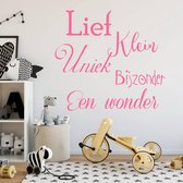 Muursticker Lief, Klein, Uniek, Bijzonder, Een Wonder -  Roze -  40 x 37 cm  -  nederlandse teksten  baby en kinderkamer  alle - Muursticker4Sale