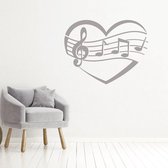 Muziek Noten In Hart - Zilver - 60 x 45 cm - alle muurstickers baby en kinderkamer woonkamer