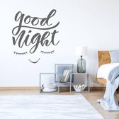 Muursticker Good Night Ogen - Donkergrijs - 40 x 45 cm - engelse teksten slaapkamer baby en kinderkamer