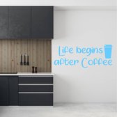 Muursticker Life Begins After Coffee - Lichtblauw - 120 x 47 cm - engelse teksten keuken bedrijven