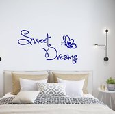 Muursticker Sweet Dreams Met Vlinder -  Donkerblauw -  80 x 46 cm  -  slaapkamer  engelse teksten  alle - Muursticker4Sale