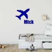 Muursticker Vliegtuig Met Naam - Donkerblauw - 80 x 48 cm - baby en kinderkamer naam stickers