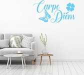 Muursticker Carpe Diem Met Vlinder En Klavertje Vier -  Lichtblauw -  160 x 80 cm  -  woonkamer  slaapkamer  engelse teksten  alle - Muursticker4Sale