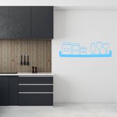 Muursticker Plank Met Potten En Wijnglazen - Lichtblauw - 120 x 34 cm - keuken