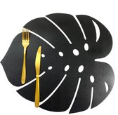 Lucy’s Living Luxe Placemat LEAVE zwart– 43 x 37 cm - tafelaccessoires – koken – pvc - goud - groen